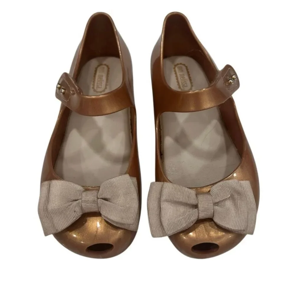 Mini Melissa Ultragirl Sweet Jelly Bow Mary Jane Shoes Girls Sz 11 Metallic Gold
